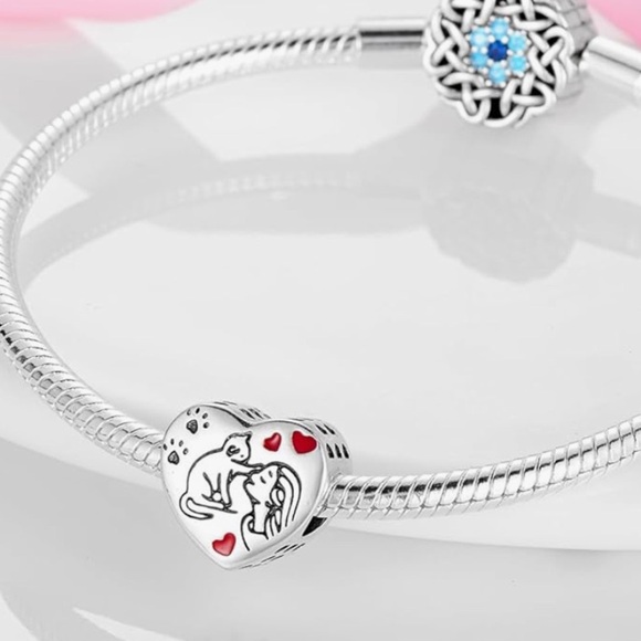 Sterling silver Heart-Shaped charm Love my cat kitty charm for Pandora bracelets - Picture 2 of 3